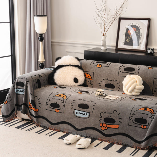 Cute Chenille Couch Cover Throw, Cartoon Soft Washable Sofa Cover for Sectional Sofas