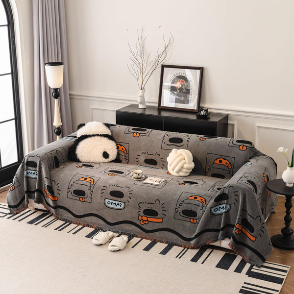 Cute Chenille Couch Cover Throw, Cartoon Soft Washable Sofa Cover for Sectional Sofas