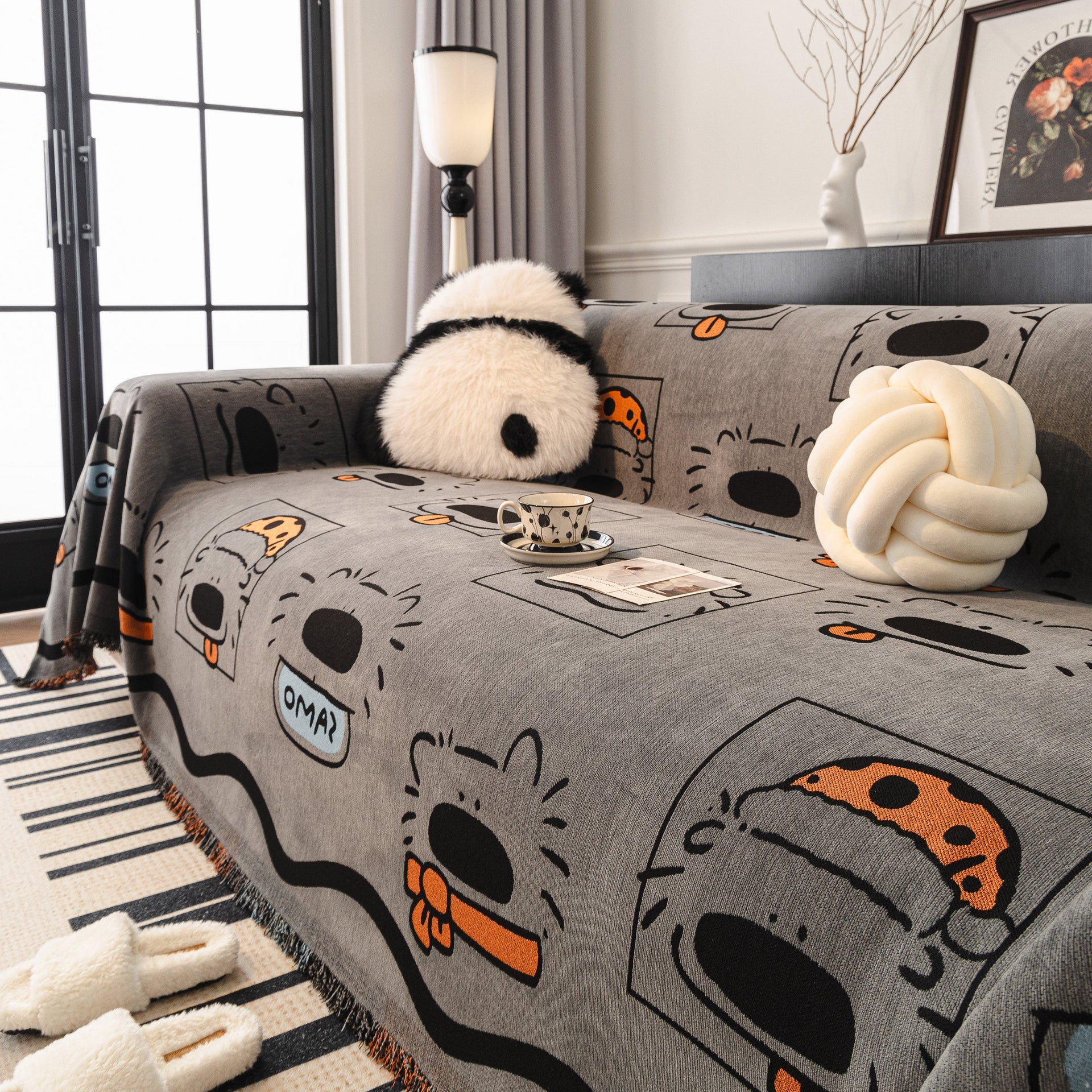 Cute Chenille Couch Cover Throw, Cartoon Soft Washable Sofa Cover for Sectional Sofas