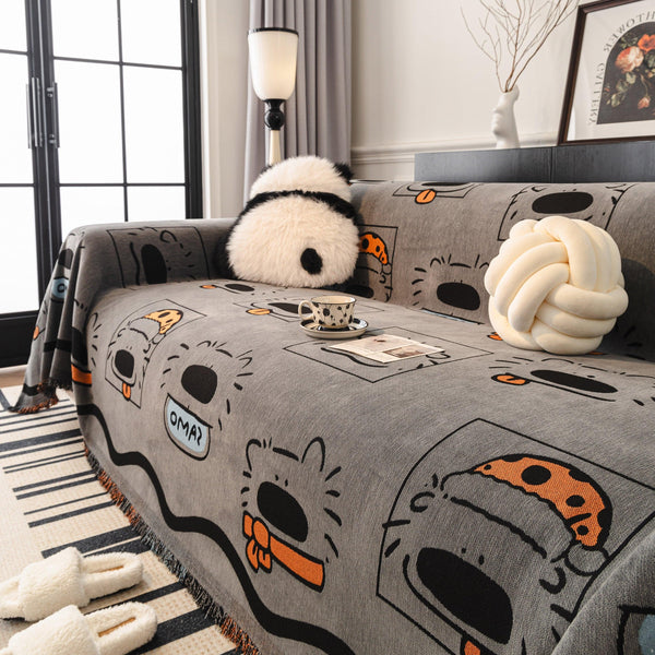 Cute Chenille Couch Cover Throw, Cartoon Soft Washable Sofa Cover for Sectional Sofas