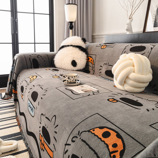 Cute Chenille Couch Cover Throw, Cartoon Soft Washable Sofa Cover for Sectional Sofas