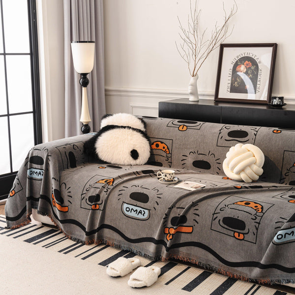 Cute Chenille Couch Cover Throw, Cartoon Soft Washable Sofa Cover for Sectional Sofas