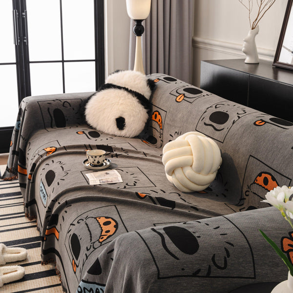 Cute Chenille Couch Cover Throw, Cartoon Soft Washable Sofa Cover for Sectional Sofas