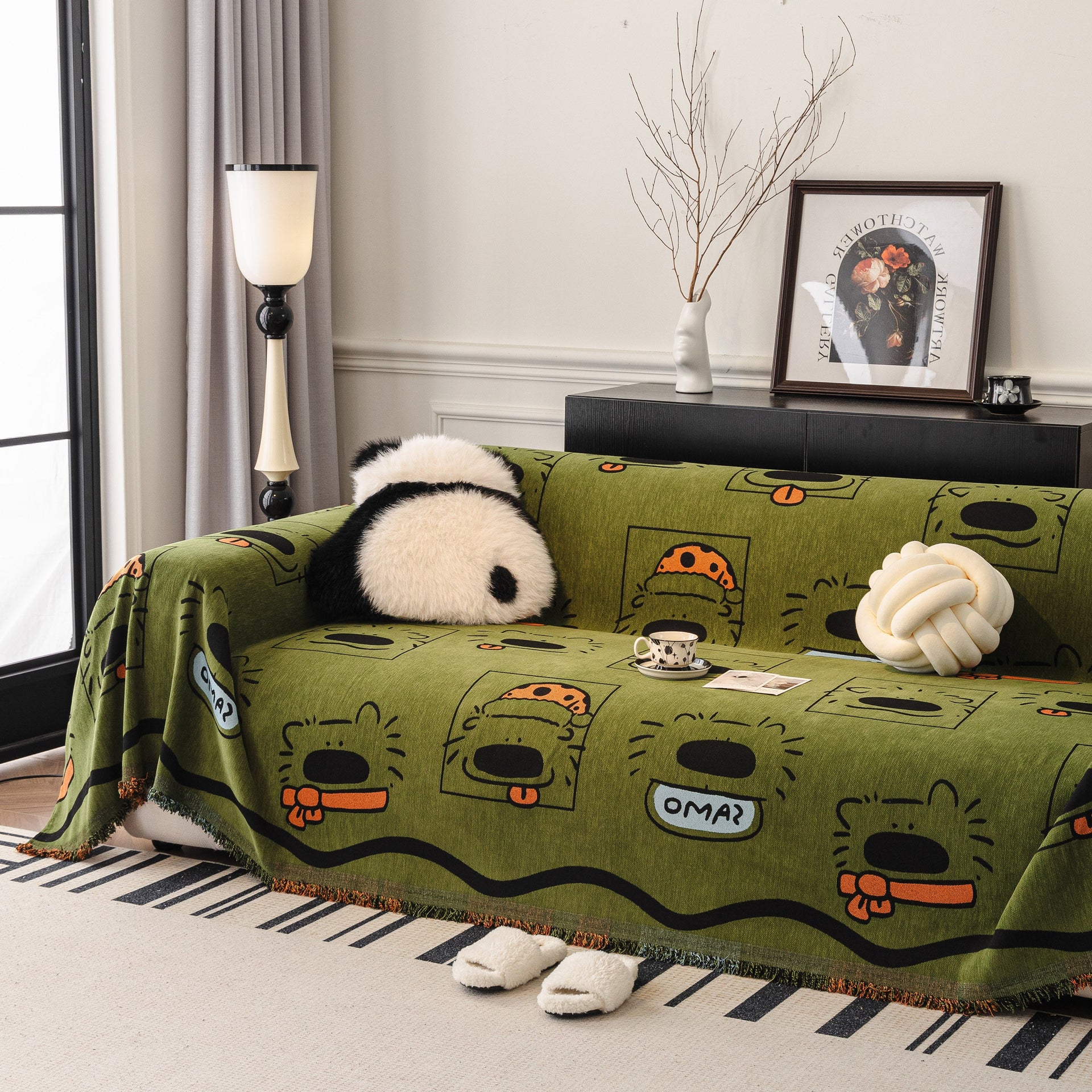 Cute Chenille Couch Cover Throw, Cartoon Soft Washable Sofa Cover for Sectional Sofas