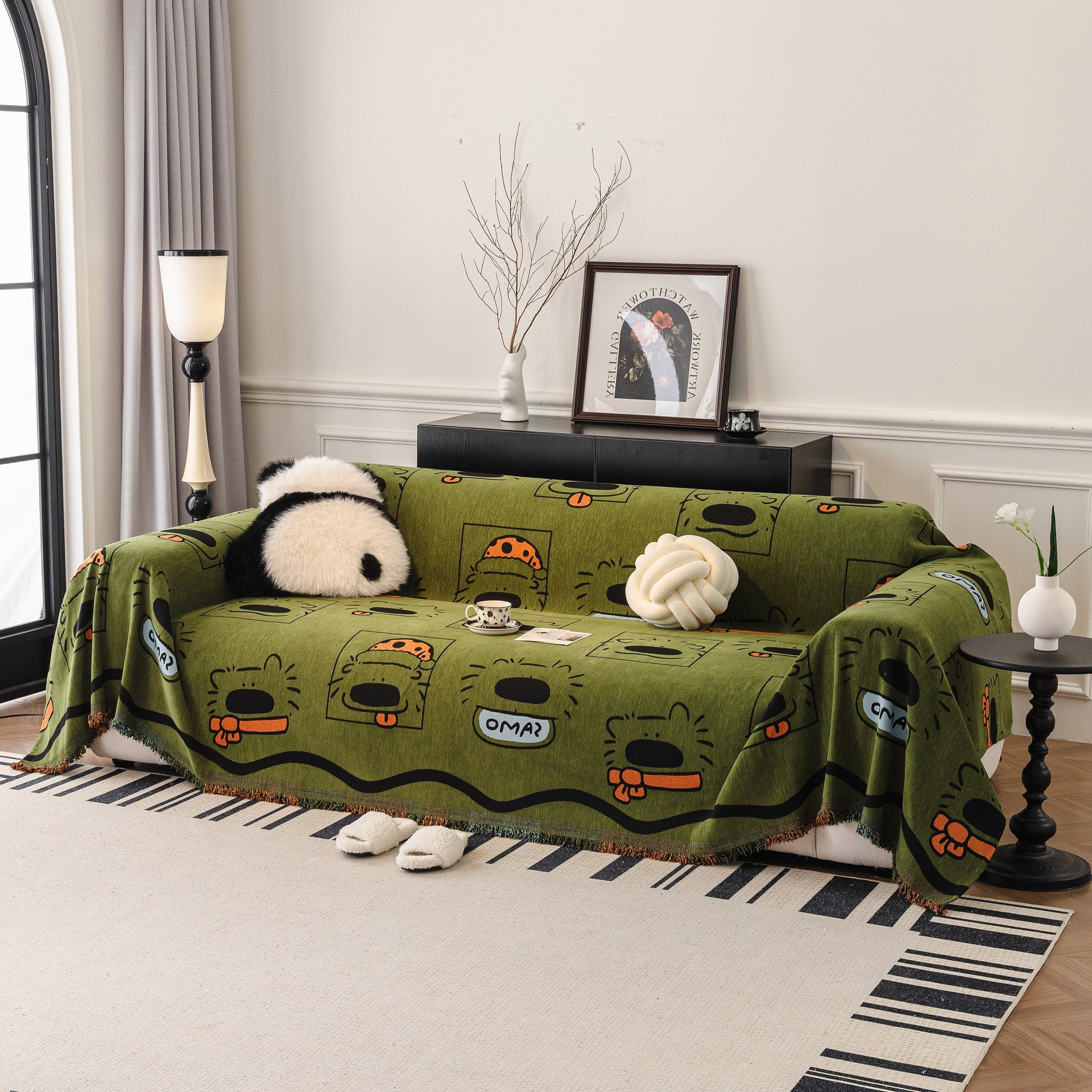 Cute Chenille Couch Cover Throw, Cartoon Soft Washable Sofa Cover for Sectional Sofas
