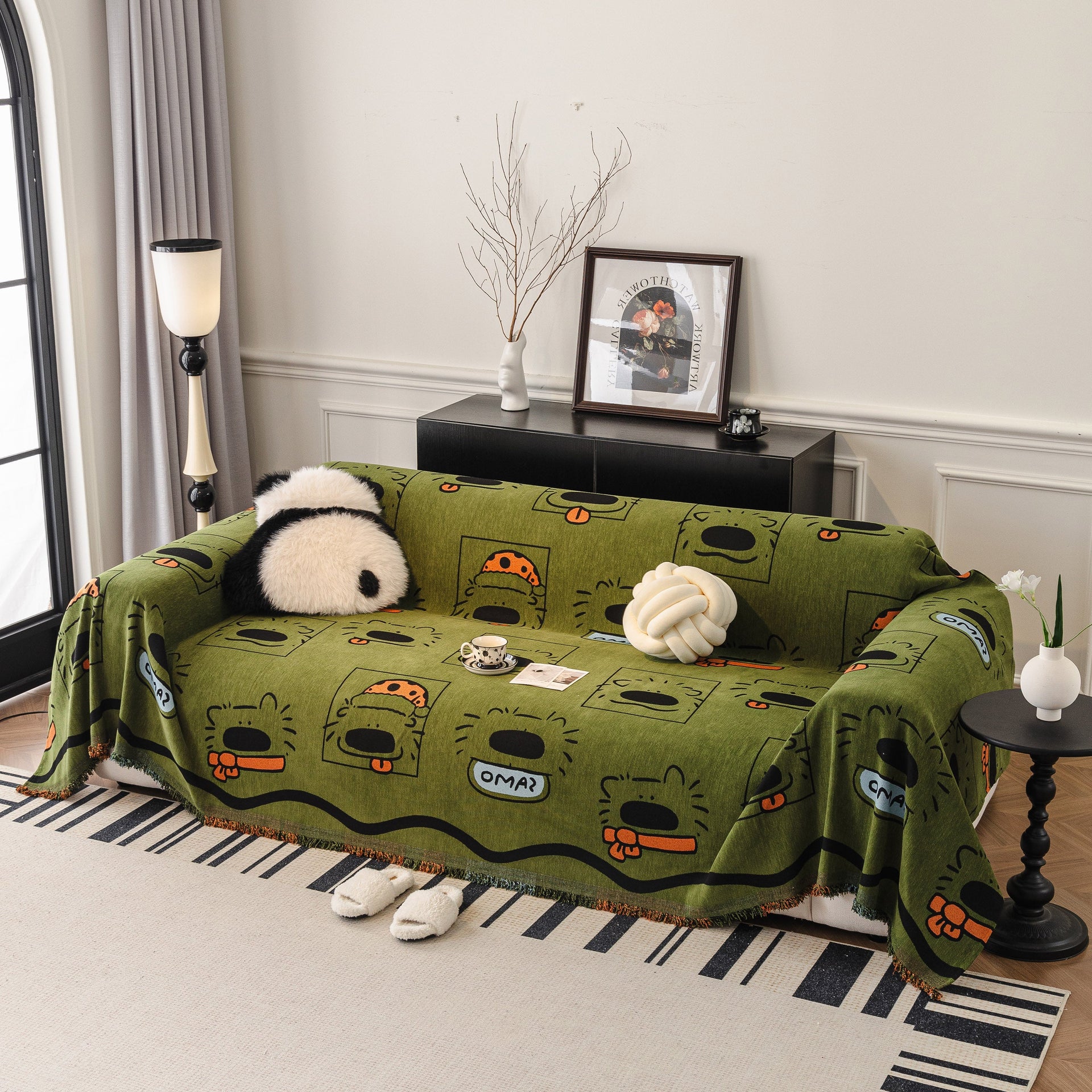 Cute Chenille Couch Cover Throw, Cartoon Soft Washable Sofa Cover for Sectional Sofas