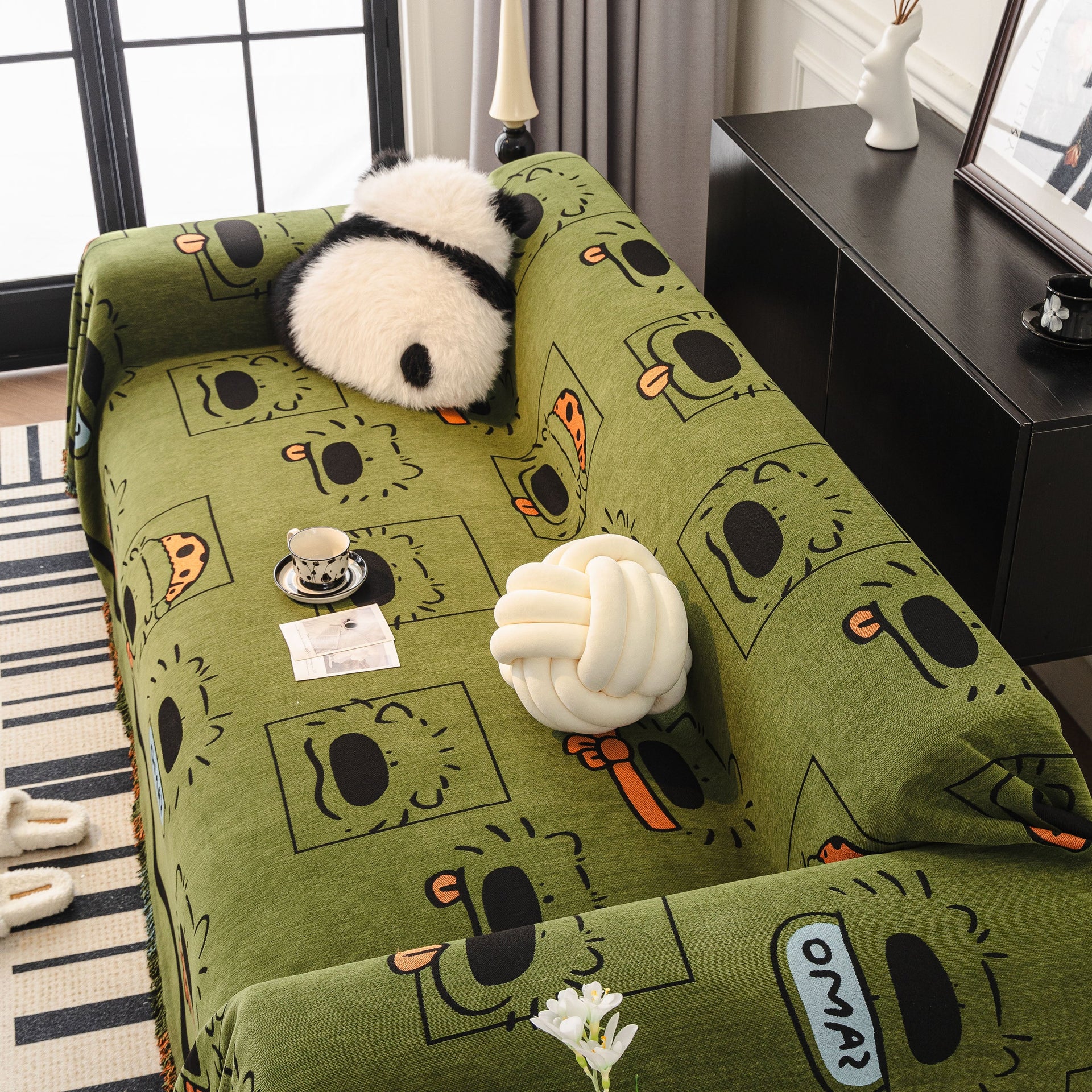 Cute Chenille Couch Cover Throw, Cartoon Soft Washable Sofa Cover for Sectional Sofas