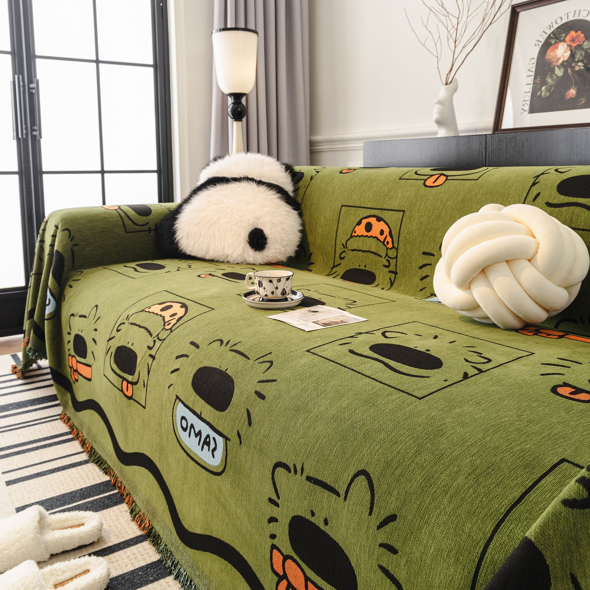 Cute Chenille Couch Cover Throw, Cartoon Soft Washable Sofa Cover for Sectional Sofas