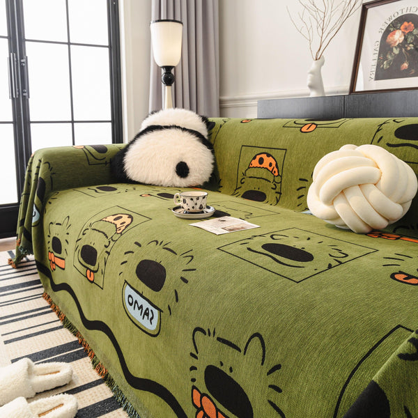 Cute Chenille Couch Cover Throw, Cartoon Soft Washable Sofa Cover for Sectional Sofas