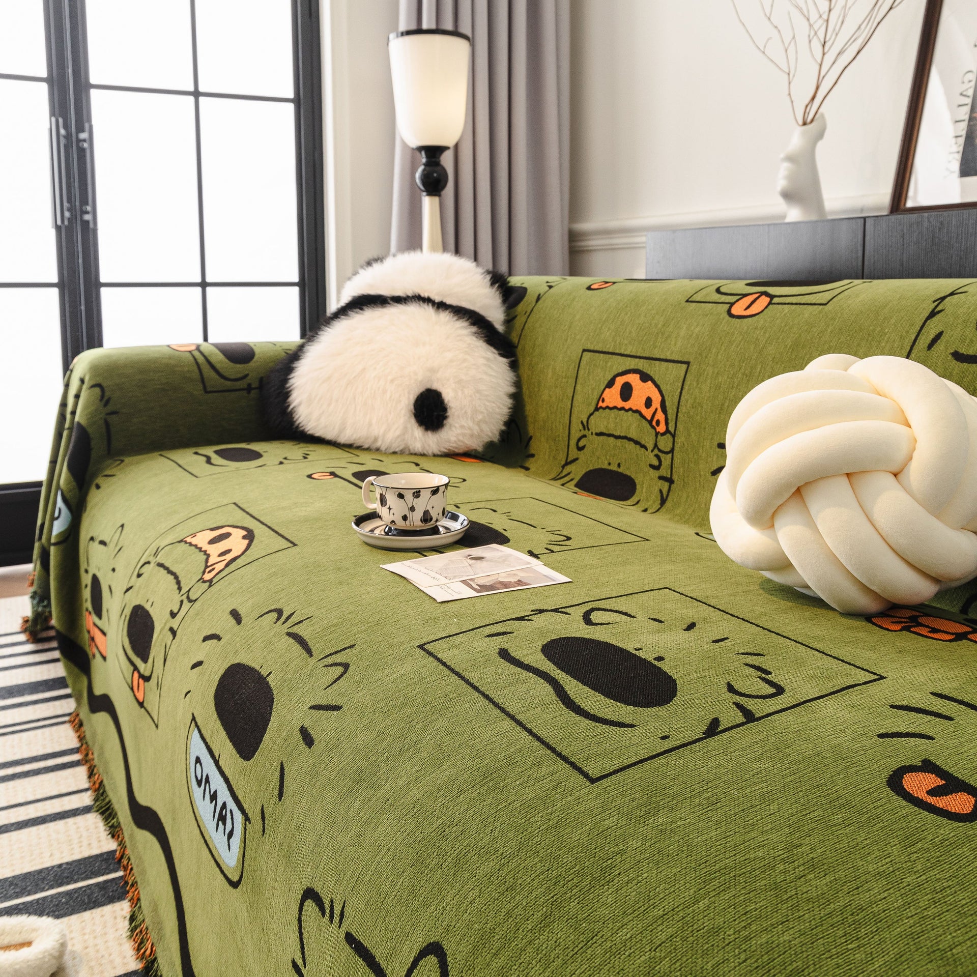 Cute Chenille Couch Cover Throw, Cartoon Soft Washable Sofa Cover for Sectional Sofas