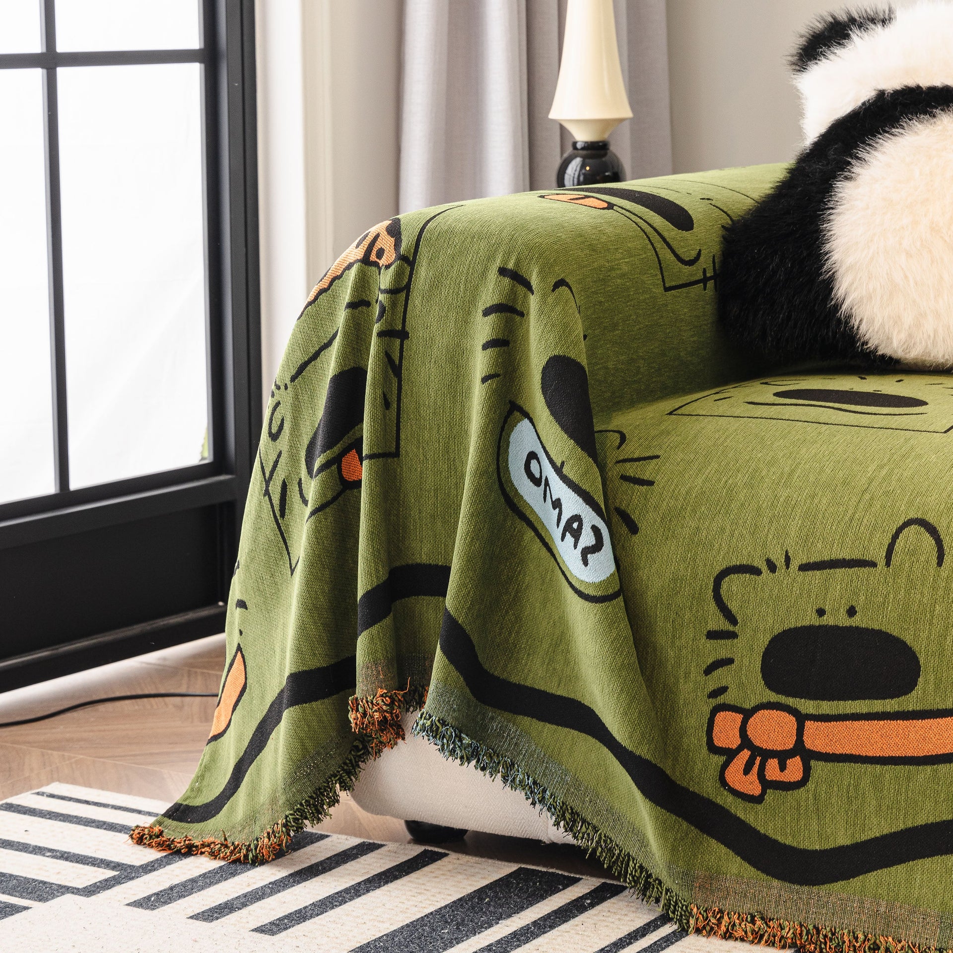 Cute Chenille Couch Cover Throw, Cartoon Soft Washable Sofa Cover for Sectional Sofas