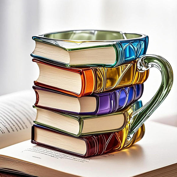 Painted Book Mug: 11oz, 3D painted books design, colorful resin, unique coffee cup, ideal for collection/gifts.