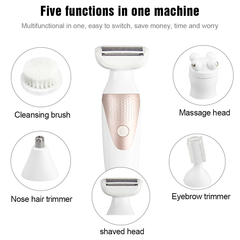 5 In 1 Electric Shaver Waterproof Razor Shaving Machine Women Hair Leg Bikini Depilation Trimmer Depilatory Hair Remover