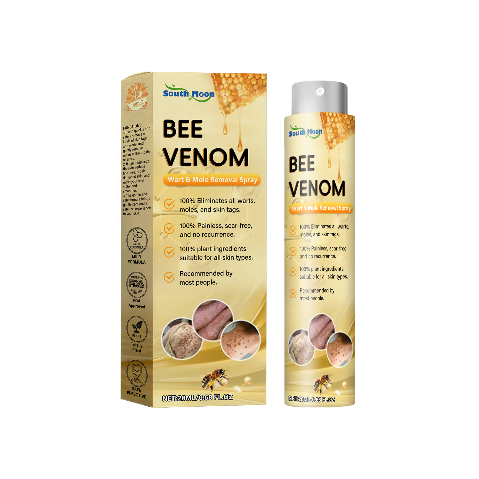 Bee Venom Wart & Mole Removal Spray, Gentle Cleansing Skin Moisturizing Moisturizing Smooth Skin Care