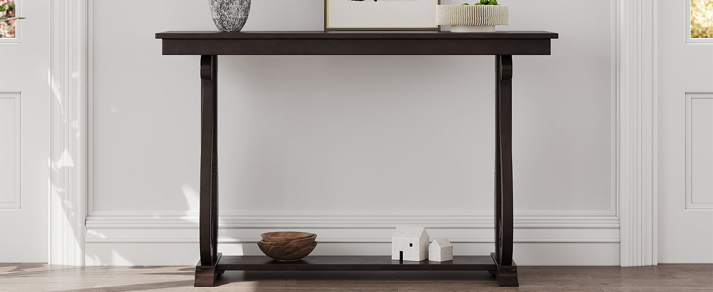 48-Inch Rustic Vintage Console Table --- Farmhouse Style Entryway Table with Open Shelf and Sturdy Construction  (Espresso)