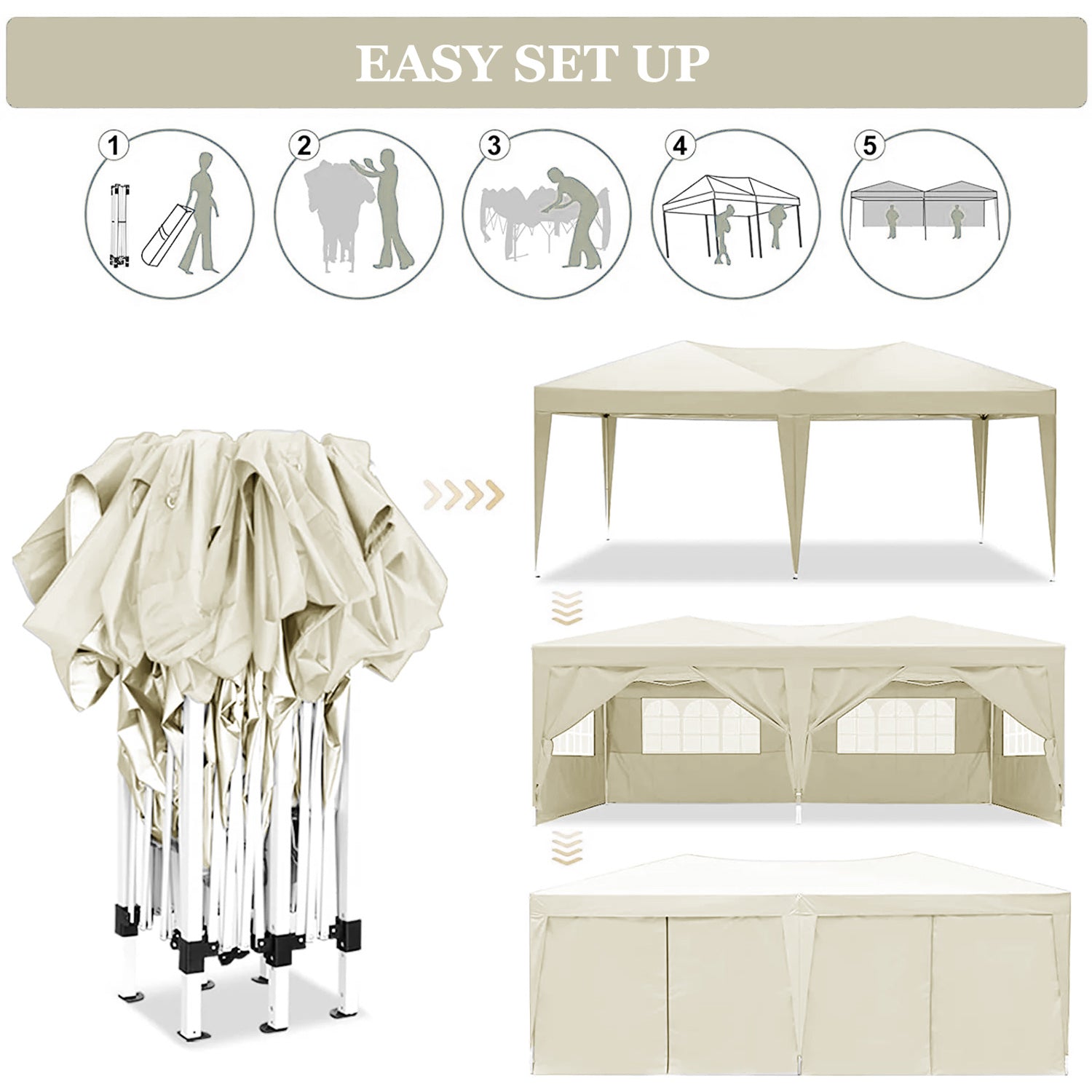 10'x20 'folding canopy with 6 detachable side walls for outdoor activity shelter UPF 50+terrace portable tent