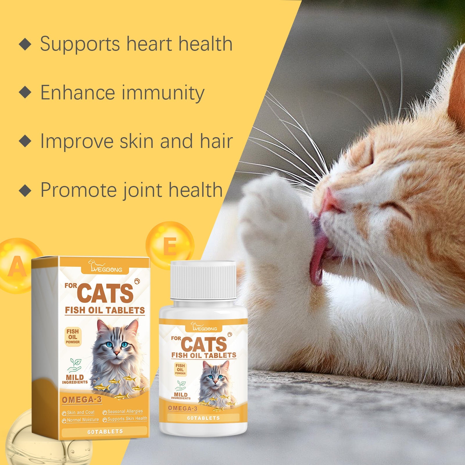 Cat Care With Multi-Dimensional Fish Oil Tablets Cat Care Vitamin Moisturizing Skin Fish Oil Care Tablets