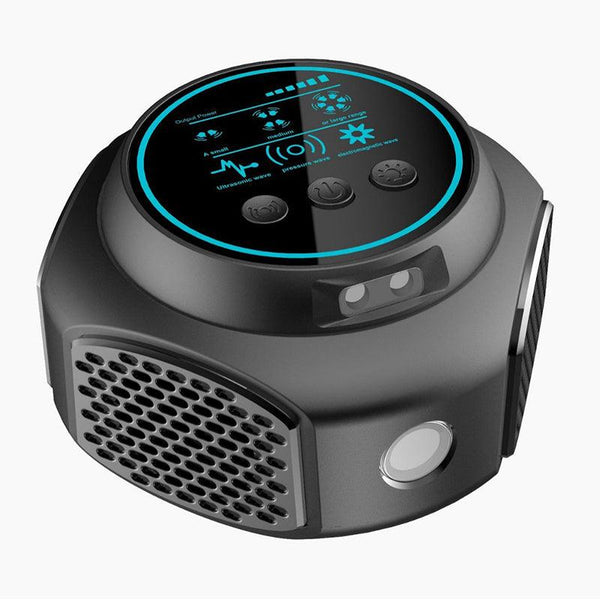 4-in-1 ultrasonic rodent repellent, 360° electronic rat repellent, repels indoor flies, cockroaches & mosquitoes.