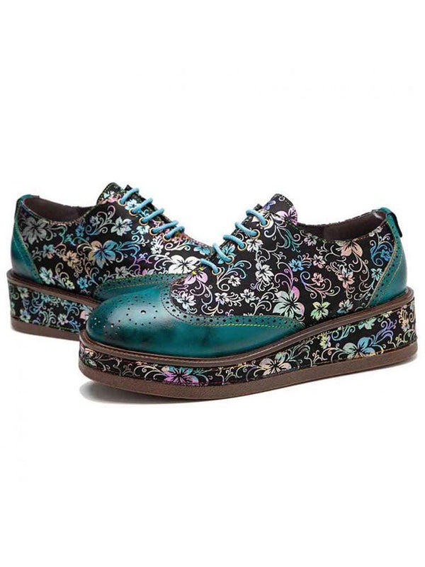 Genuine Leather Handmade Flat Platform Shoes