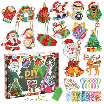 Christmas Diamond Painting Keychain 5D DIY Hanging Diamond Art Kits Diamond Ornaments for Kids Christmas Crafts Family Decor