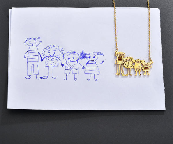 DIY Cutsom Drawing Art Necklaces Personalized Stainless Steel Kids Artwork Logol Pendant Jewelry Gifts for Family Children