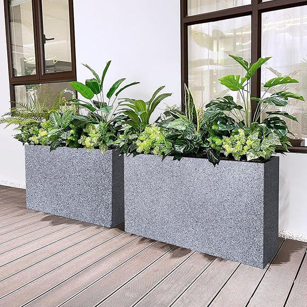 Metal Rectangular Planter Box, Galvanized Steel Tall Planters for Outdoor Plants, 35.5