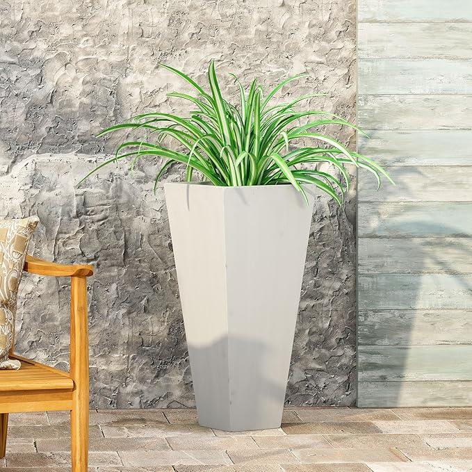 Christopher Knight Home Jorine Tapered Planter, Cast Stone Plant Pot, Lightweight Concrete Urban Planter, Standing Urn, Patio Garden Pot for Entryway Poolside, No Assembly Needed, 13