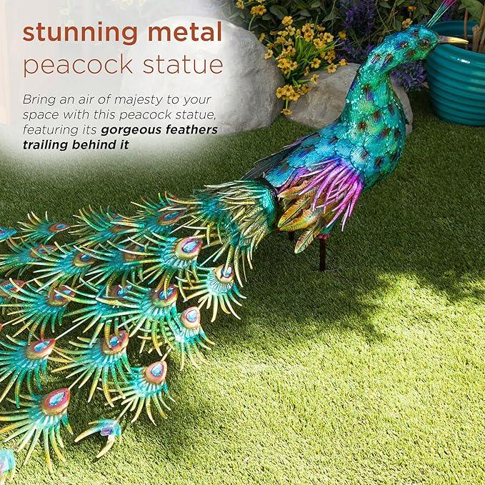 Alpine Corporation HEH378 Metal Jumbo Sized Majestic Peacock Decor, Elegant Garden & Patio Bird Statue, 33