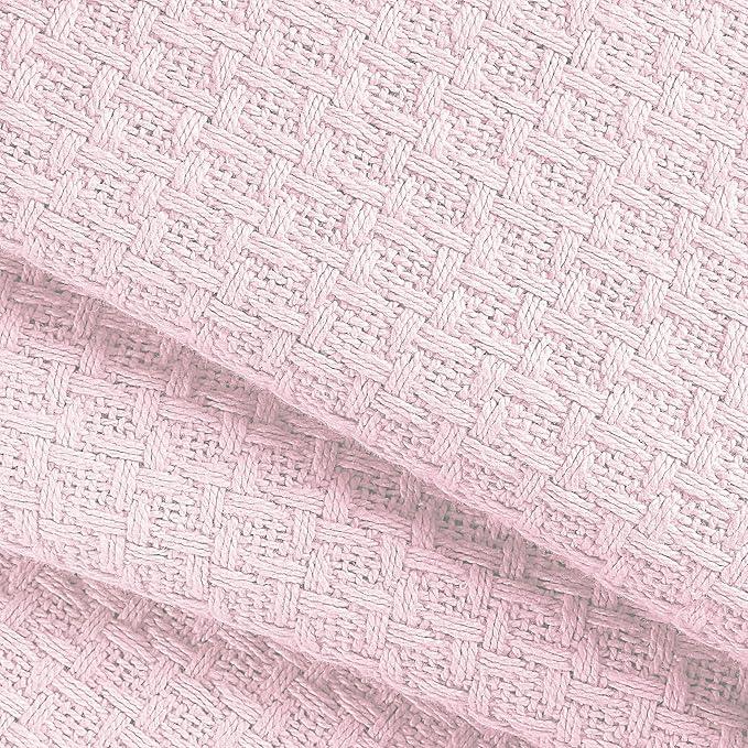 BELIZZI HOME 100 Cotton Bed Blanket, Breathable Bed Blanket Twin Size, Cotton Thermal Blankets Twin, Perfect for Layering Any Bed for All Season, Baby Pink