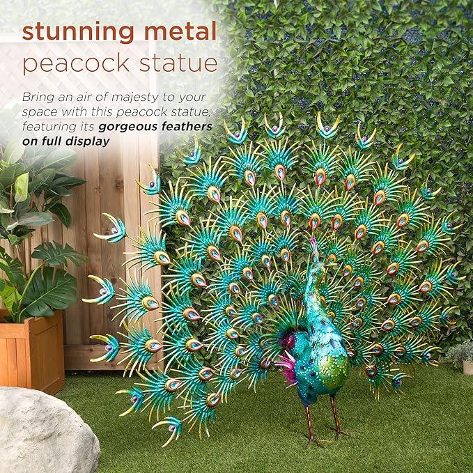 Alpine Corporation HEH376 Jumbo Sized Iron Majestic Peacock Decor, Elegant Garden & Patio Bird Statue, 55