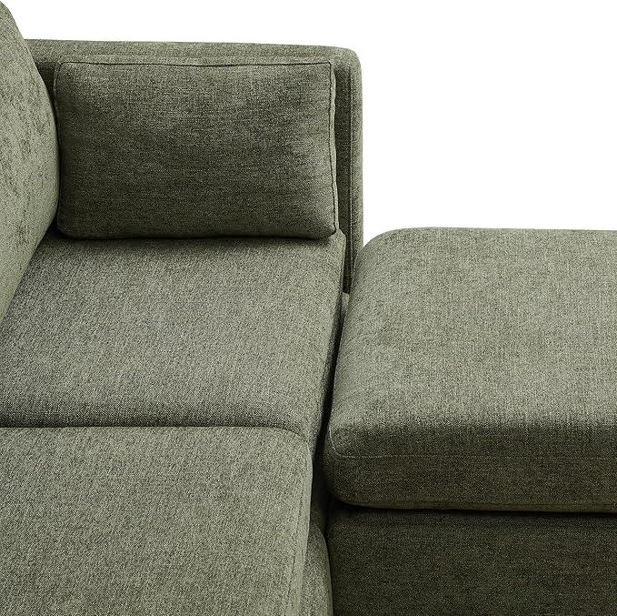 CHITA Modular Sectional Sofa, FSC Certified L Shaped Couch with Reversible Chaise, Modular Sectional Couch for Small Space, 78 Inch Width, 3 Seat Modular Sofa with Storage Ottoman, Moss Green