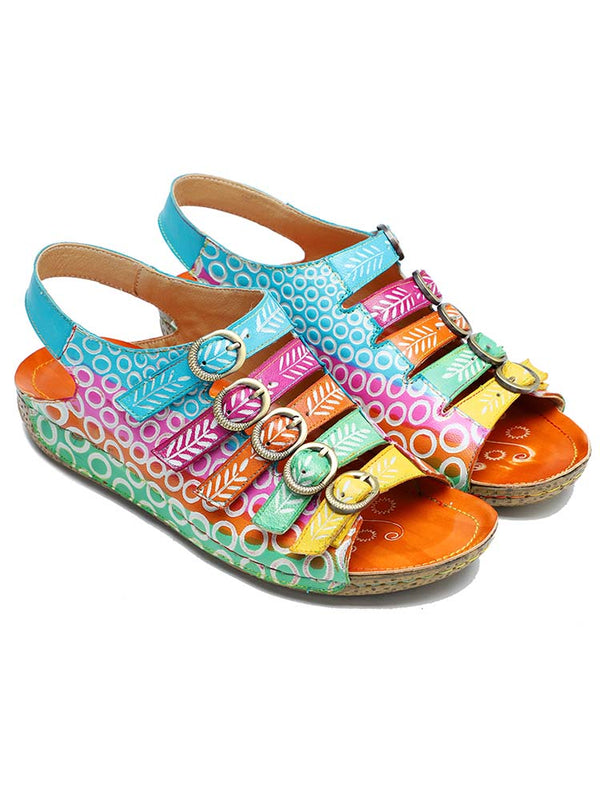 Comfy Printed Leather Flower Sandals