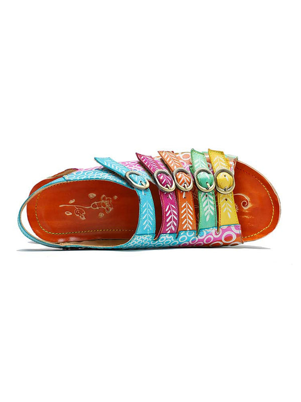 Comfy Printed Leather Flower Sandals