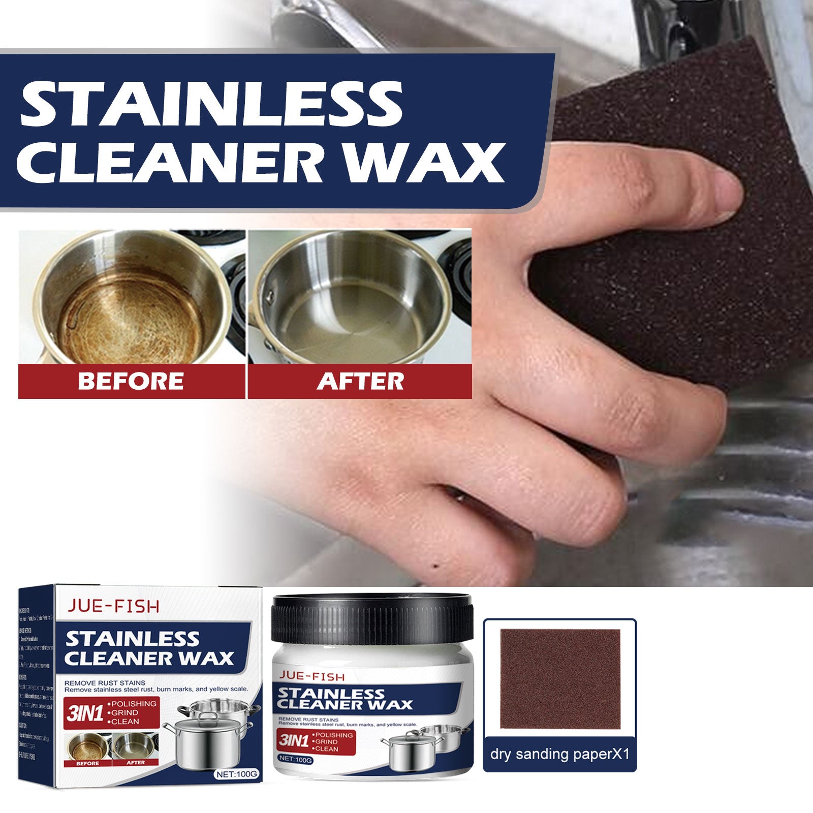 Metal Polishing Wax, Household Kitchen Range Hood Pot Cleaning, Rust Removal, Grease Polishing Cleaner