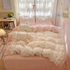 Princess style milk velvet bed four piece set, winter thick double-sided velvet duvet cover with velvet bed sheet bedding - Lace - Flower Language - Pink / 1.5m Bed Skirt Four Piece Set