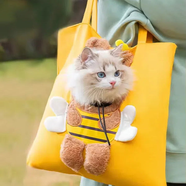 Cute canvas outdoor bag with exposed bee shaped cat bag shoulder bag small dog tote bag
