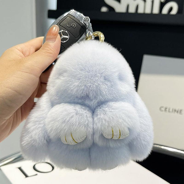 Cute Rex Rabbit Fur Doll Bunny Car Keychain Pendant Mini Bag Plush Dead Ornament Rabbit