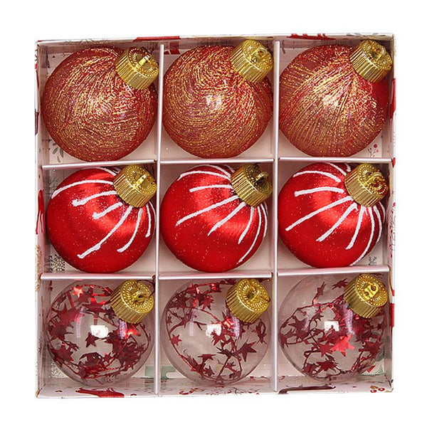 Christmas balls, silk balls, winding balls, painted balls, 8cm, 9pcs, boxed Christmas decorations