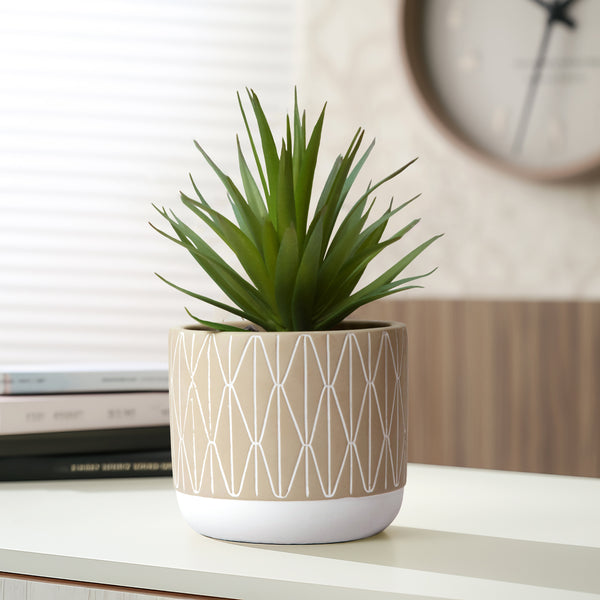 Artificial succulent plant in diamond patterned concrete pot 8