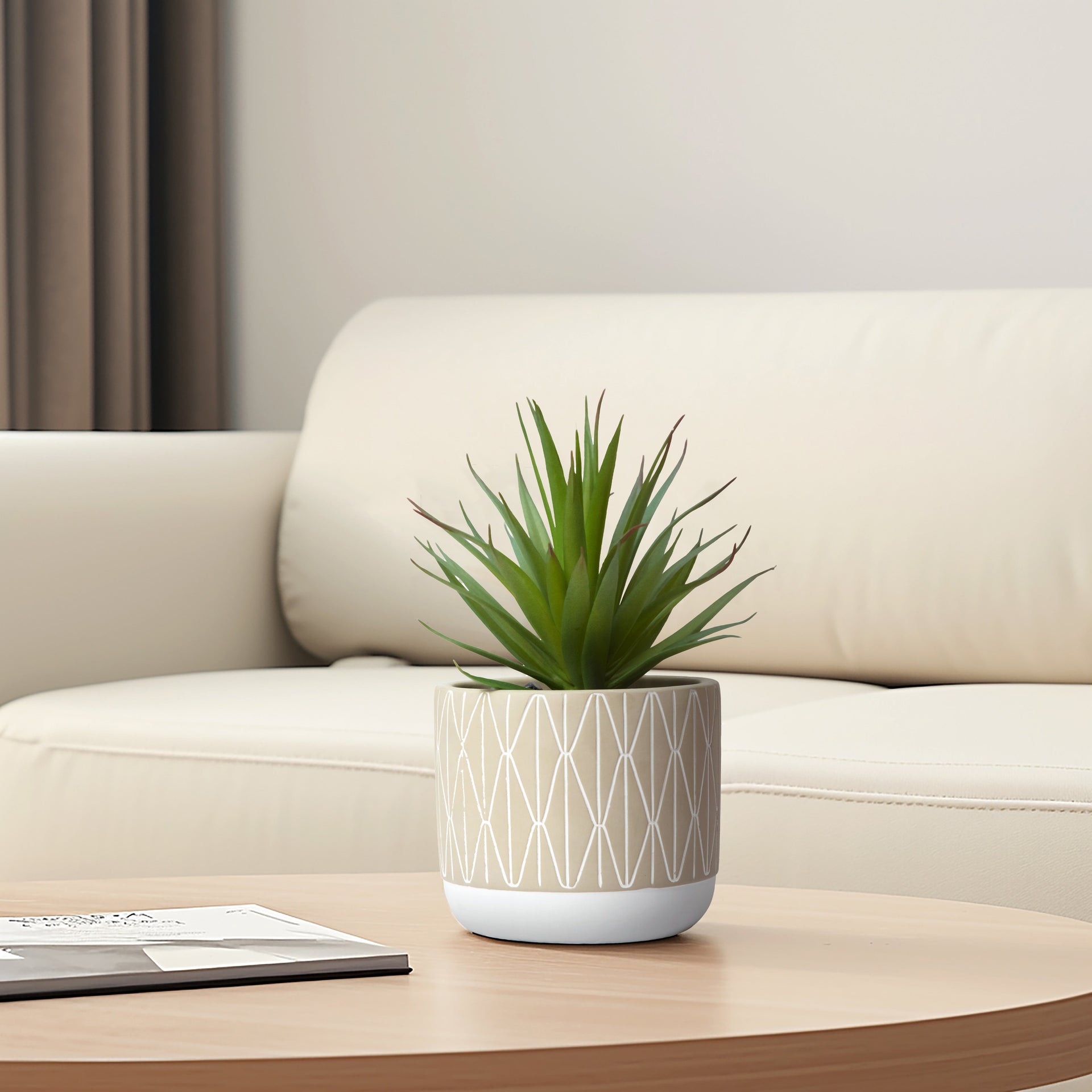 Artificial succulent plant in diamond patterned concrete pot 8