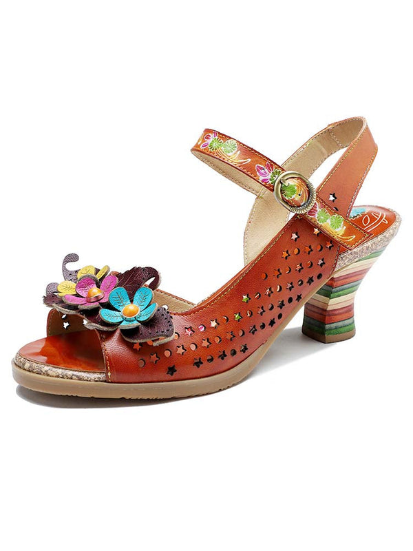 Fish Mouth Three Flowers Hollow Sandals