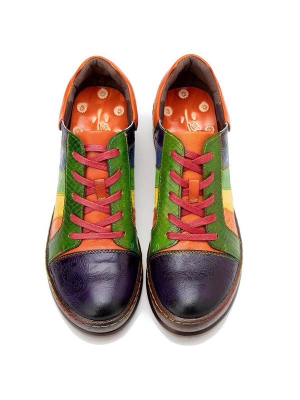 Casual Lace Up Loafers Shoes Women's Leather Comfy Flats