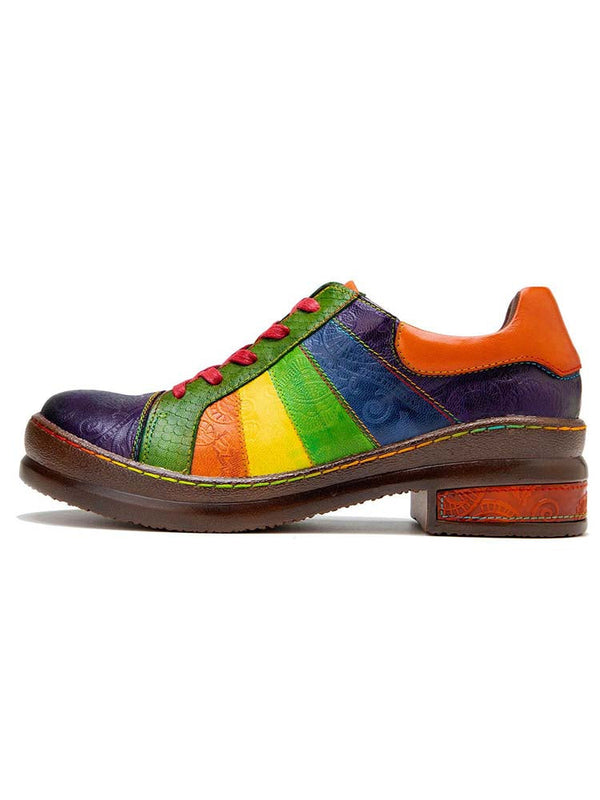 Casual Lace Up Loafers Shoes Women's Leather Comfy Flats