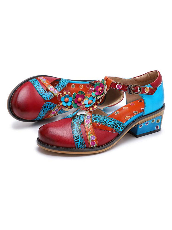Genuine Leather Flower Retro Shoes