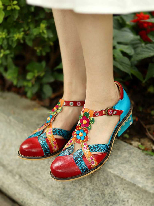 Genuine Leather Flower Retro Shoes