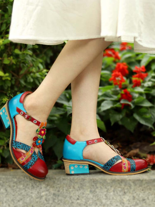 Genuine Leather Flower Retro Shoes