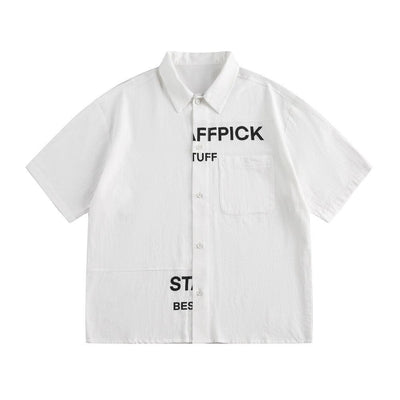 Alphabet Print Short Sleeve Shirt Workwear Japanese Style Loose Casual Design Summer Collar Shirt Men's Trendy