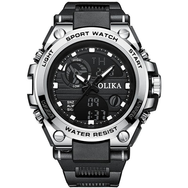 Men's dual display waterproof electronic watch, outdoor sports timing multifunctional quartz electronic watch, shock resistant student watch