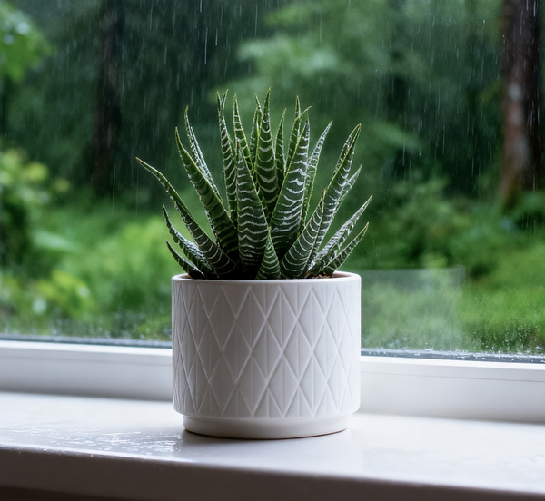 Artificial Dark Green Aloe Plant in Matte White Ceramic Pot  6