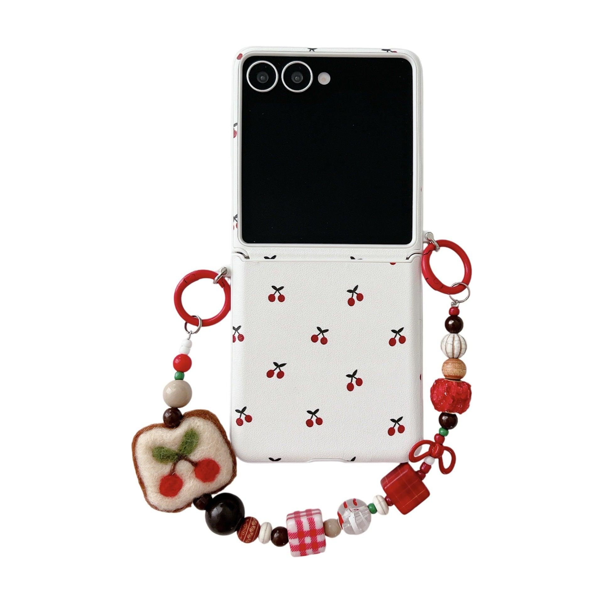 White Background Korean Style Cherry Phone Case for Samsung Z Flip 7/5/6/4 Foldable Protective Shell Compatible with Oppo and Huawei